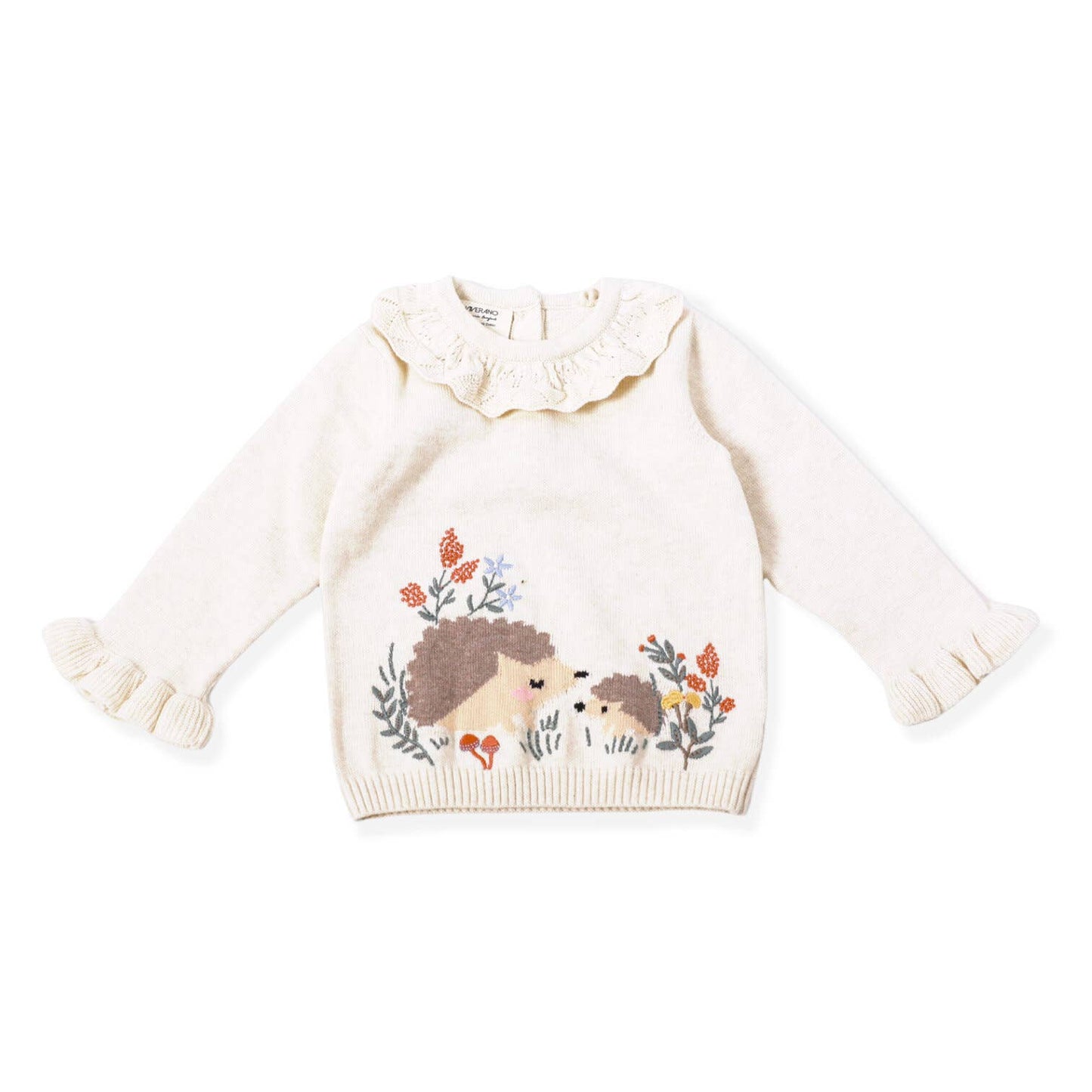 Hedgehog & Pointelle Collar Sweater Pullover (Organic Cotton)