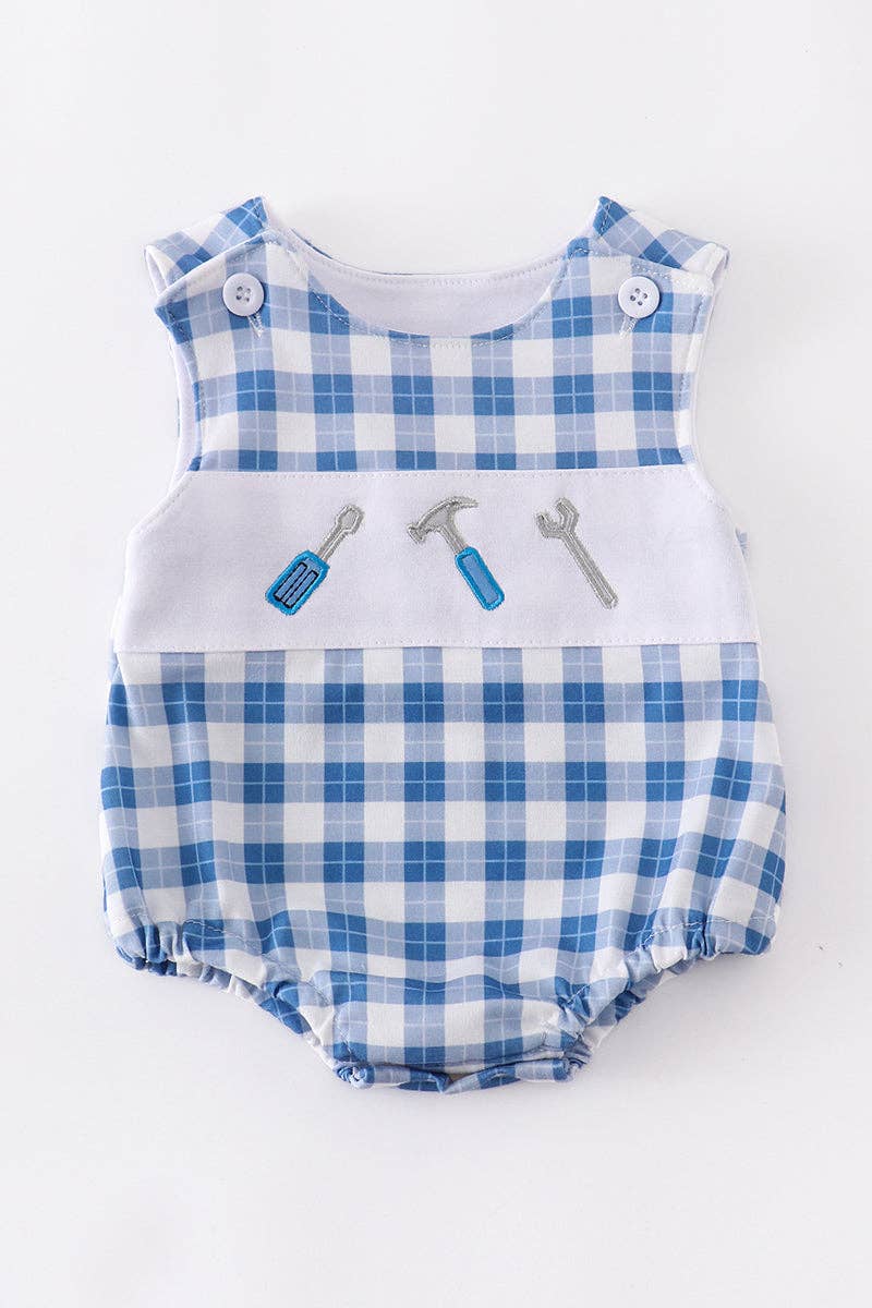 Blue Gingham Bubble with Tool Applique