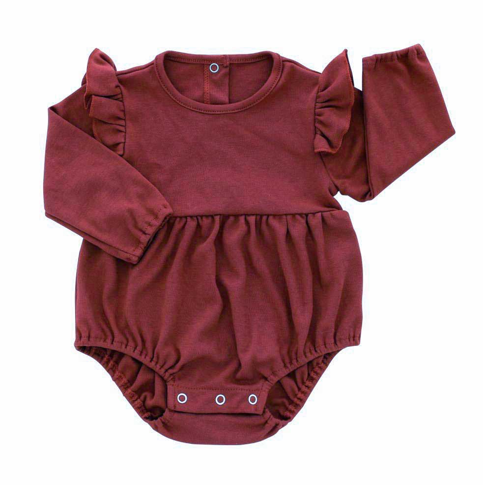 Merlot Ruffle Long Sleeve Romper Onesie