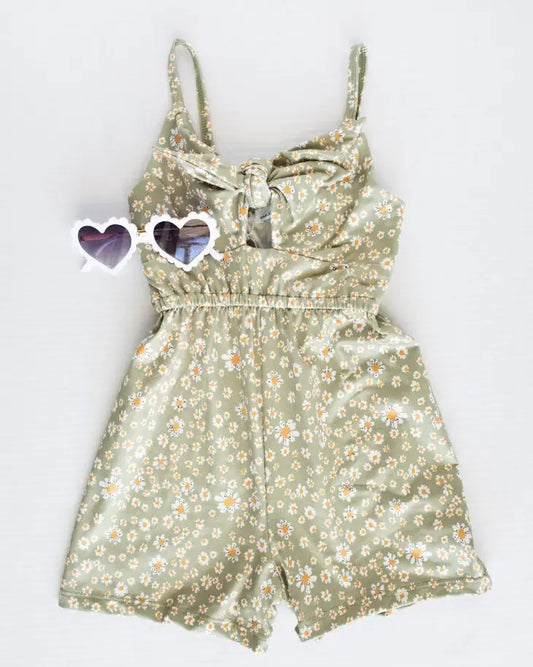 Sarah Jane Shorty Romper - Green Floral