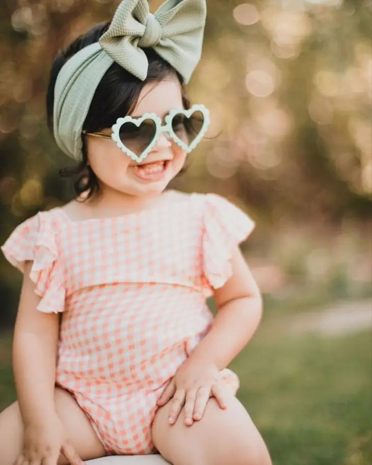 Shiloh Ruffle Back Romper - Orange & White Gingham